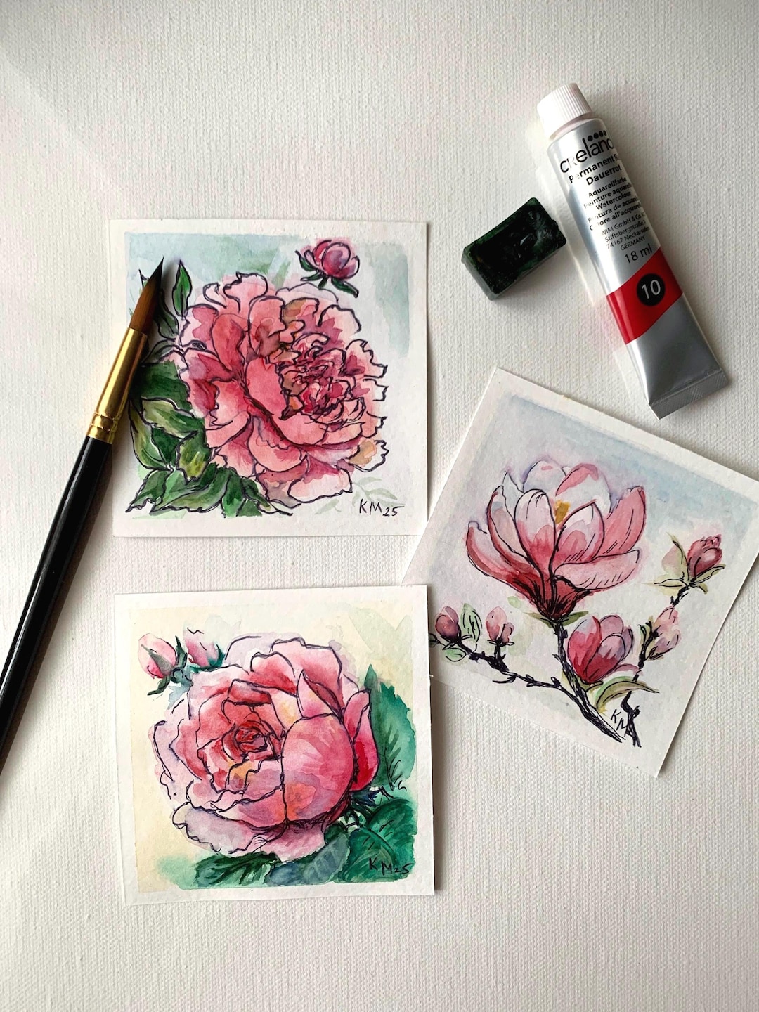 Watercolor Flower Set of 3 – Pink Floral Wall Art Printable – Peony and ...