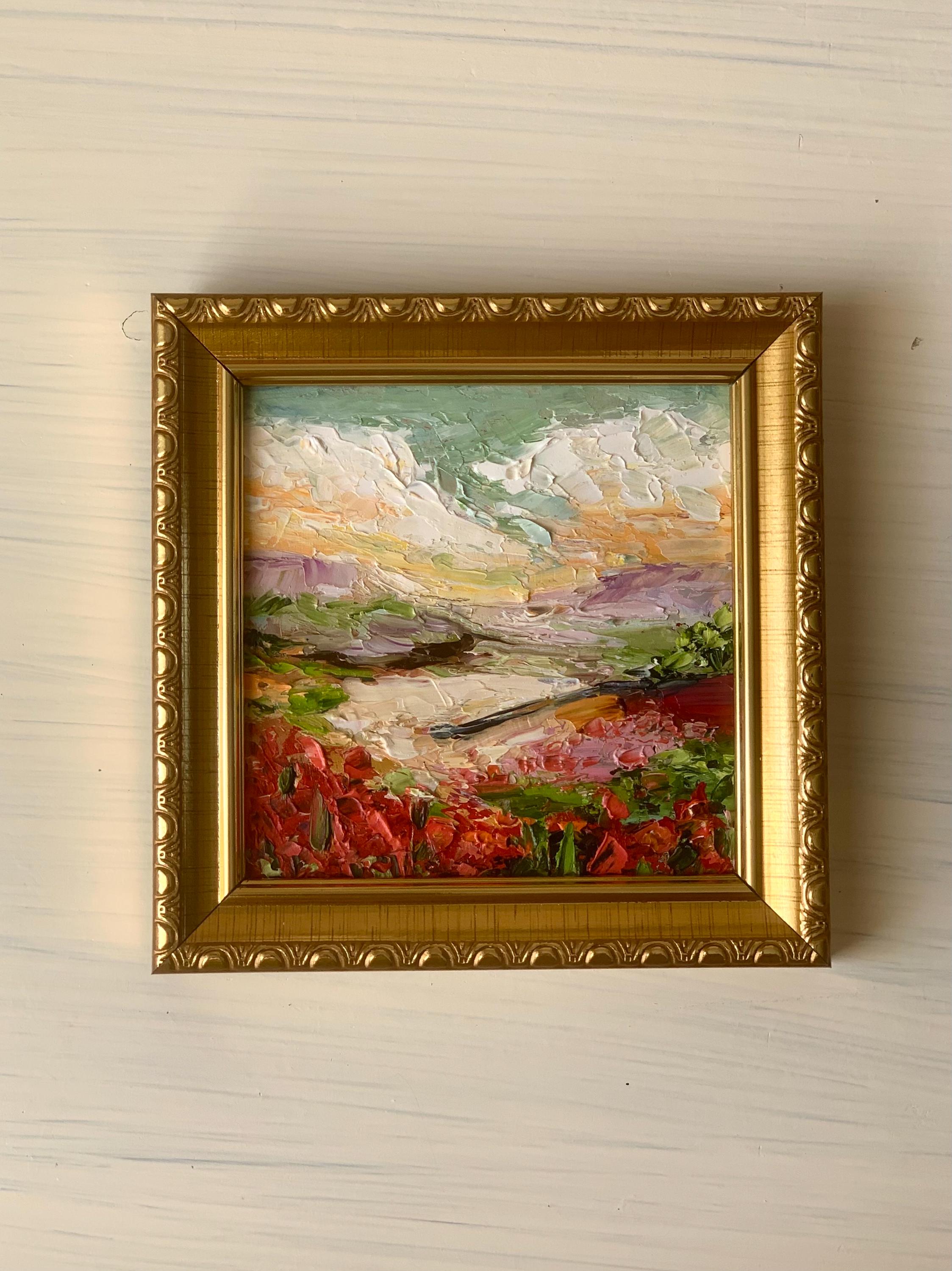 Poppy Field Original Oil Painting 4x4 Inch – Abstract Landscape Art ...