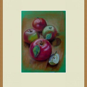 Mele rosse Dipinto originale Disegno su carta in pastello secco Dipinto di frutti rossi 13*9,4 pollici Apple Art Art Decor Artista ucraino