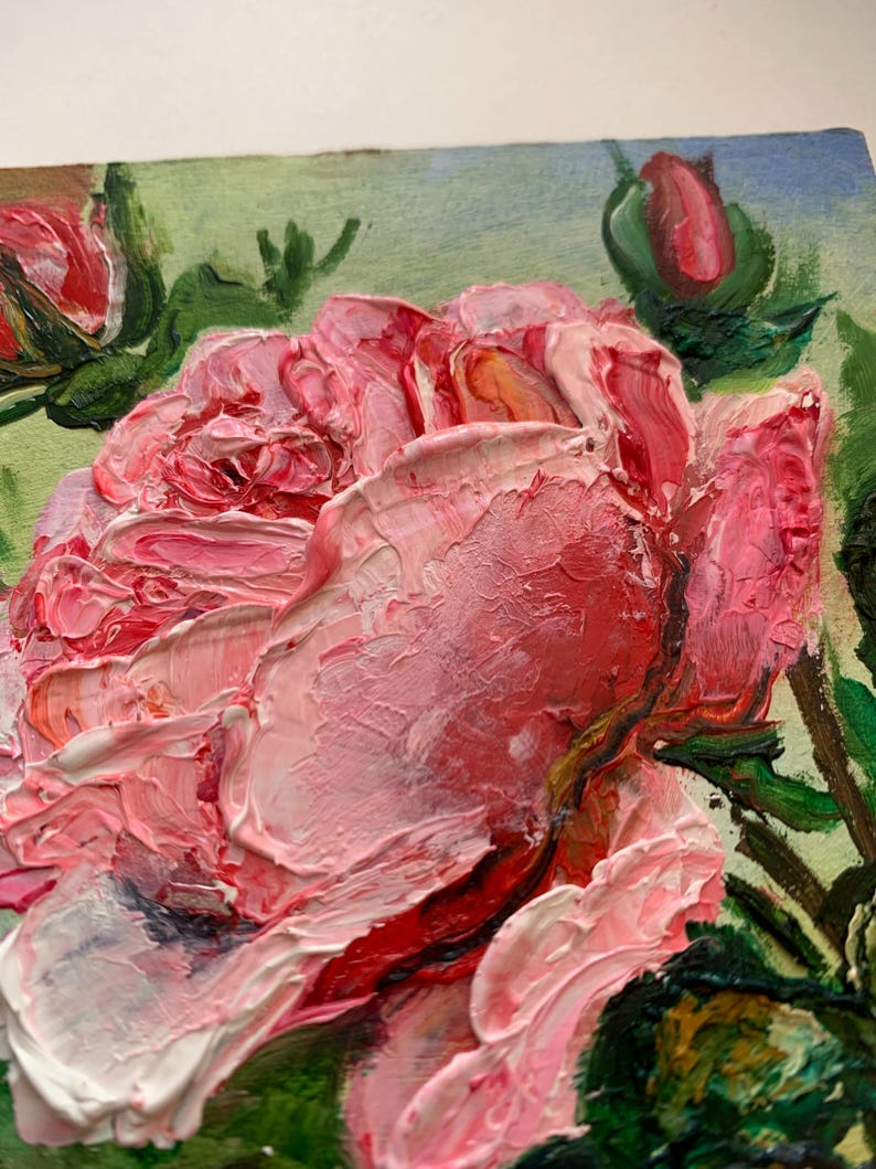 Mini Rose Oil Painting 4x4 • Original Pink Flower Art • Framed Small ...