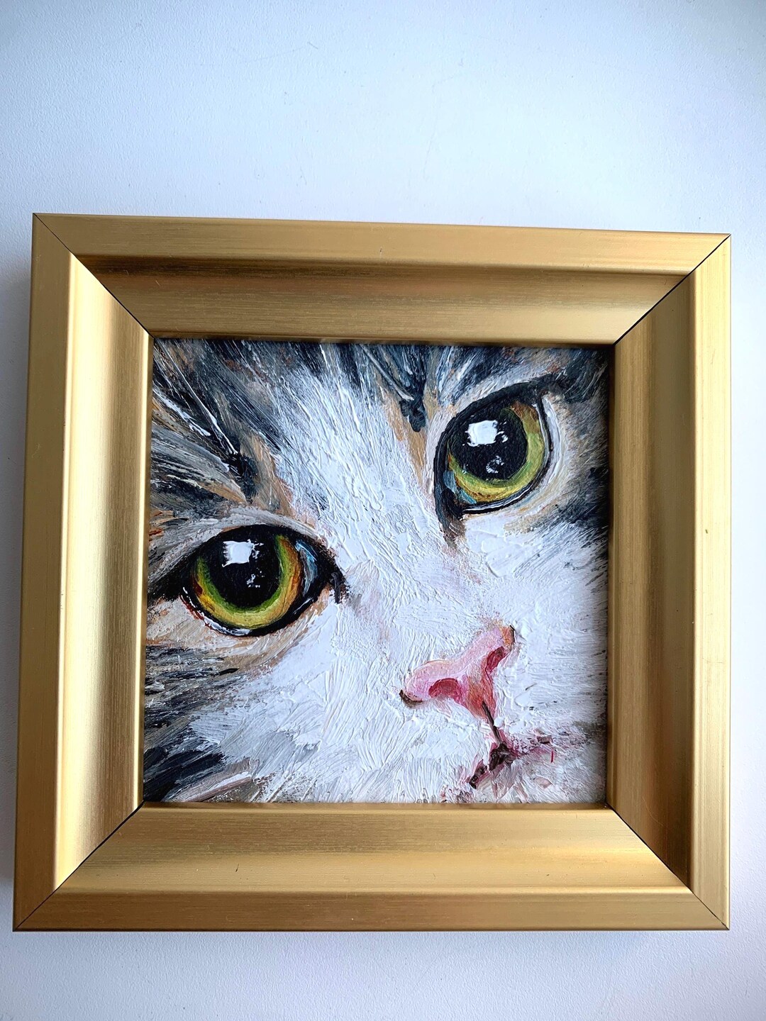 Mini Cat Oil Painting 4x4 Inch – Original Framed Artwork, Small Pet ...