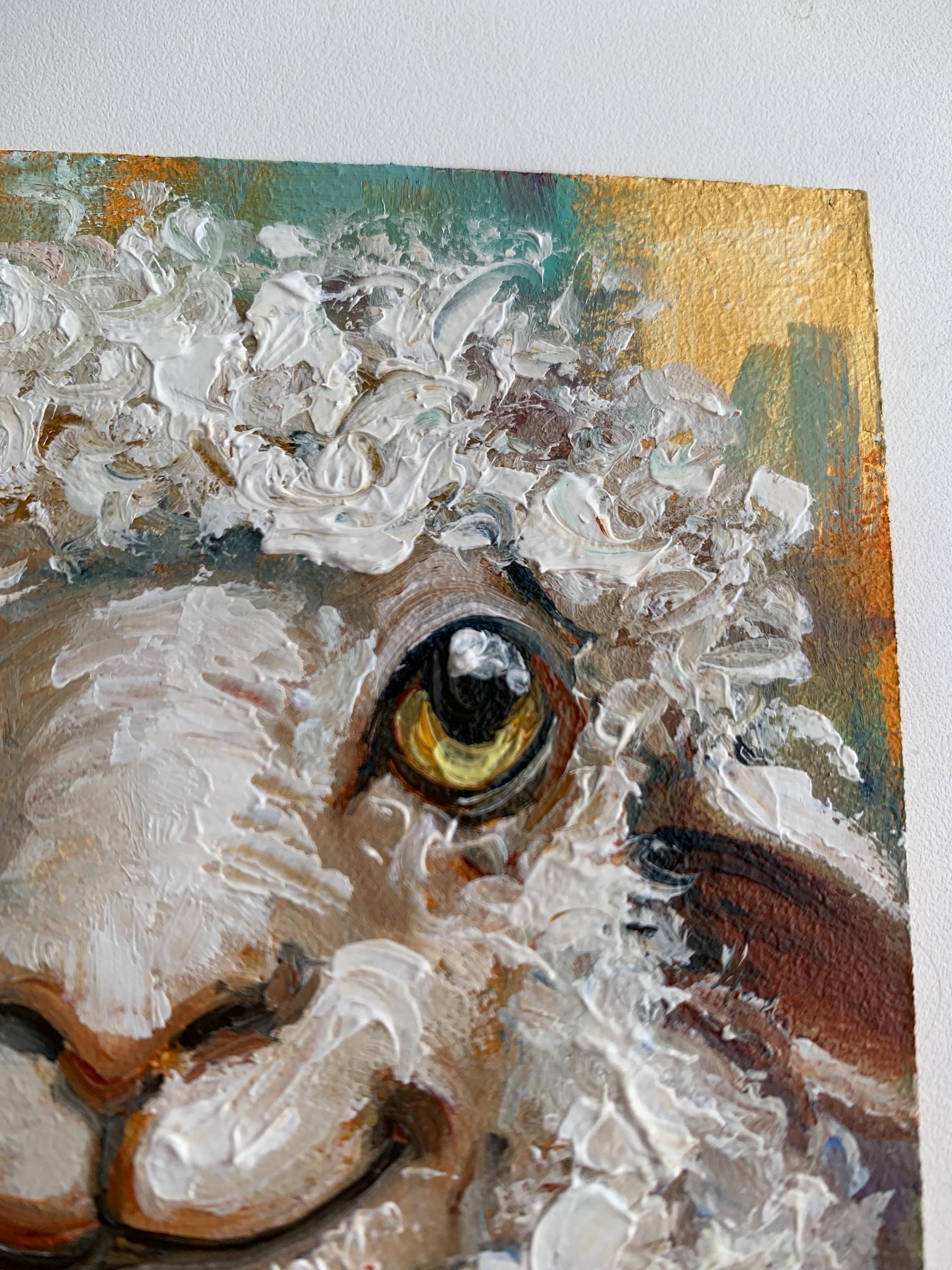 子羊の油絵オリジナル • 小さな農場動物のアート • 羊の絵 4x4 • 額