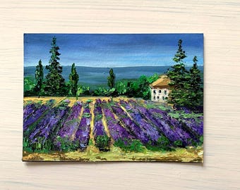 ラベンダー畑の水彩画：夢のような紫色の風景画（16 x 12インチ