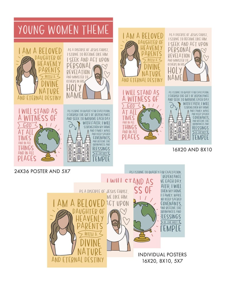Young Women Theme Printable Posters Etsy