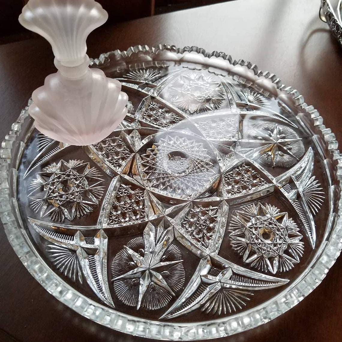 Pressed Cut Glass Crystal Vanity Tray Vintage for Etsy