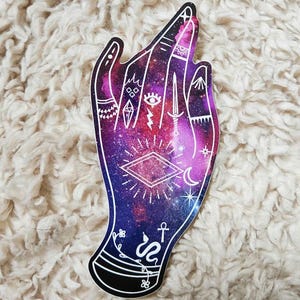 Vinyl Sticker Galaxy Stars Metaphysical MYSTIC HAND Witch Sword Evil Eye Moon Waterproof Laptop Crystal Water Bottle Unique Vintage Stickers