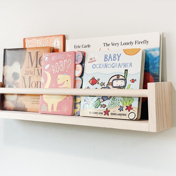 Nursery Book Shelf, Bookshelf, Children Montessori Style Nursery Bookshelf, Bookshelf Nursery Decor, Floating Shelves, Wooden Picture Ledge