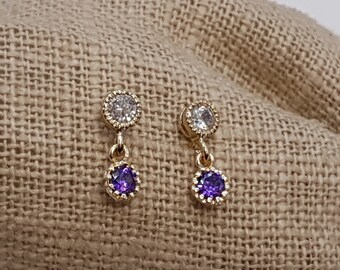 Gold-toned earings,Lilac crystal earrings,Dangle earrings,Elegant jewellery, Woman earrings, Handmade earrings