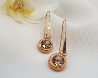 Handmade earrings,Rose crystals- gold toned earrings,Dangle earrings,Elegant jewellery,Gift for her ,Earrings for woman