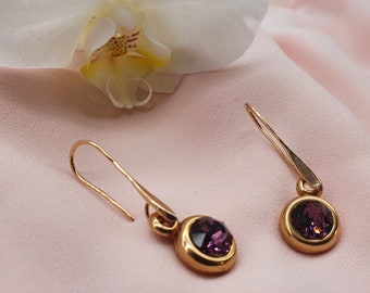 Boucles d’oreilles faites à la main,Boucles d’oreilles aux cristaux violets-dorés, Boucles d’oreilles Dangle, Bijoux élégants, Cadeau pour elle,Boucles d’oreilles pour femme