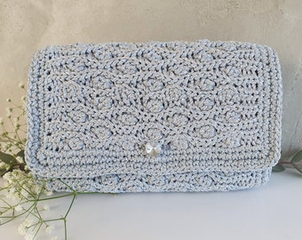 Iridescent bag, Crochet bag, Grey bag, Handmade bag, Elegant bag, hand knitted bag, Handwoven bag, gift for her, mothers day gift