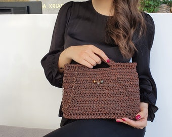 Borsa fatta a mano per donna,Borsa all'uncinetto, Borsa da sera, Borsa a mano, Borsa a maglia a mano,Regalo per lei, Borsa in bronzo, Borsa elegante, Borsa tessuta a mano, Borsa a maglia