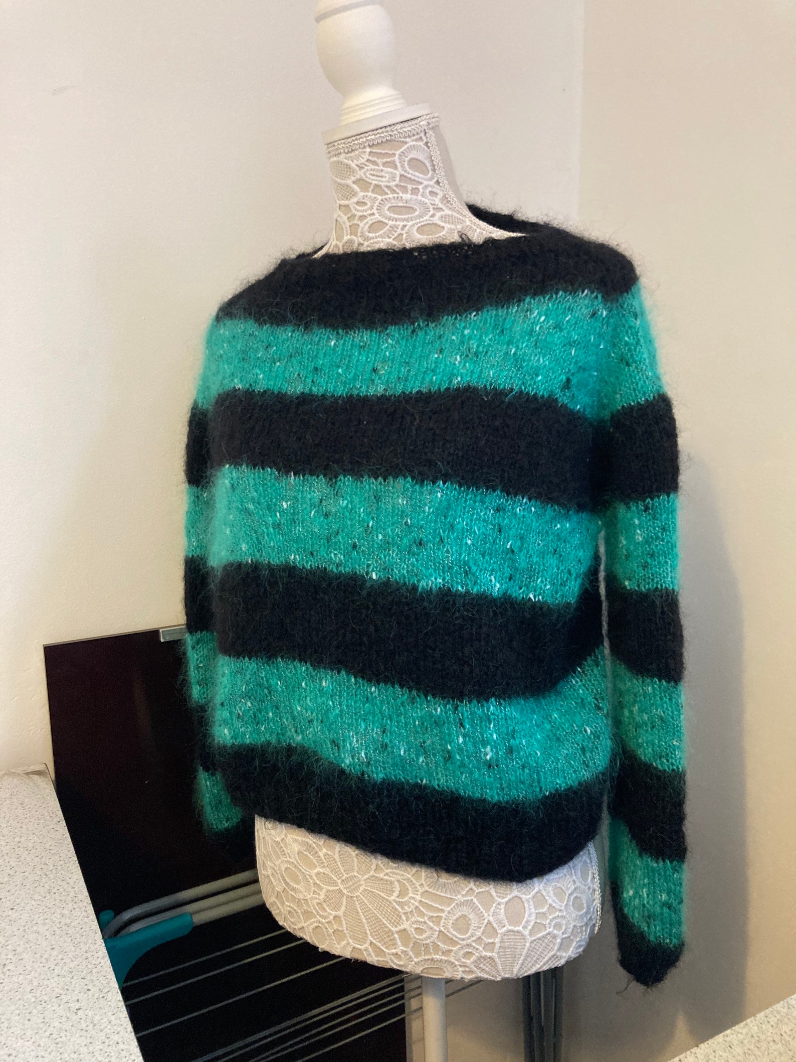 Hand knit stripey mohair punk sweater Etsy
