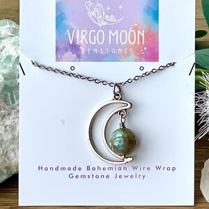 Custom Moon Necklace, Crescent Moon Necklace, Crystal Charm Necklace, Celestial Jewelry, Handmade Stone Necklace, Boho Jewelry for Women