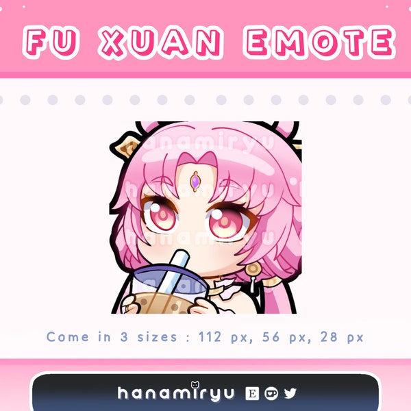 Fu Xuan Emote Sip, Cute Chibi Honkai Star Rail Boba Drink Emoji, Premade, Kawaii, For Streamer Twitch Youtube Discord