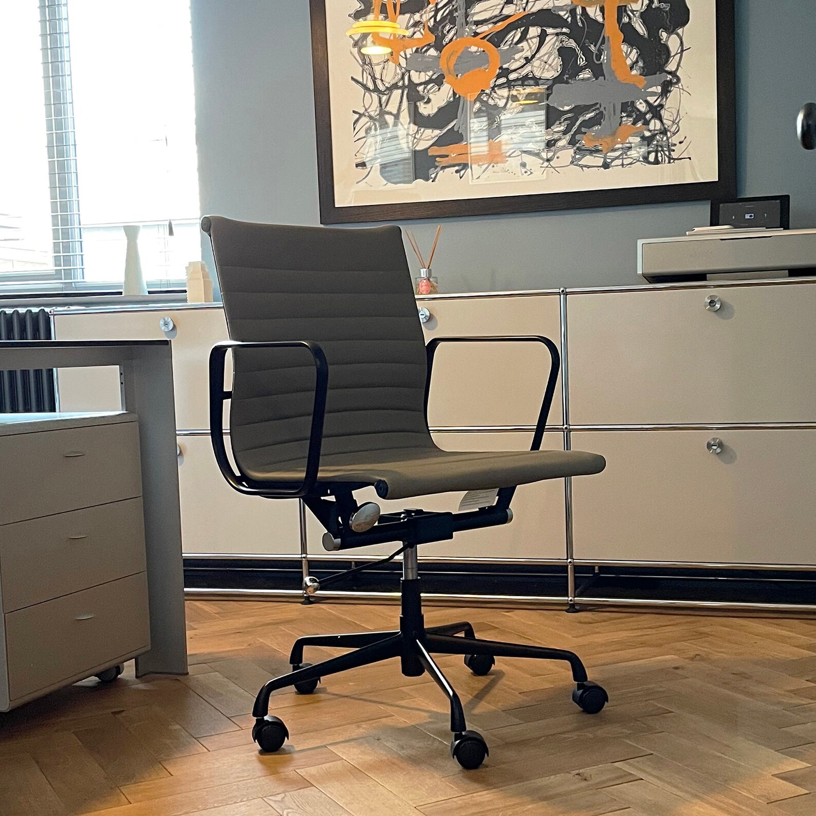 Cooper Ribbed Grey Office Chair With Black Frame Etsy