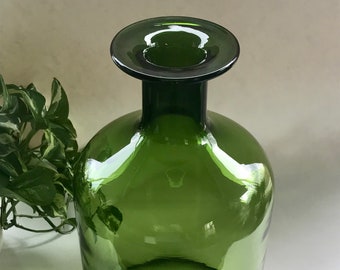 MCM Scandinavian Style 13” Green Glass Wide Rim Glass Bottle Decanter Decor