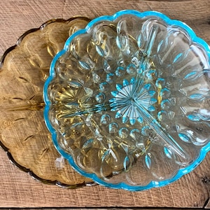 Vintage Anchor Hocking Fairfield Relish Dish: Light Blue or Amber Divided Serving Plate