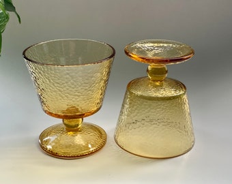 Vintage Amber Glass Goblet *Pebbled Textured* Set of 2