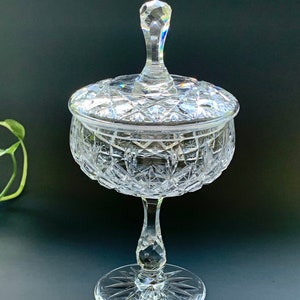 Vintage Kosta Boda Cut Crystal Candy Dish with Lid - Signed Art Glass Decor
