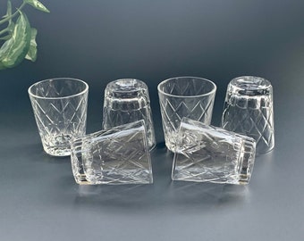 Vintage Mid Century Federal Glass Lattice Diamond Cross Hatch Shot Glass *Set of 6*