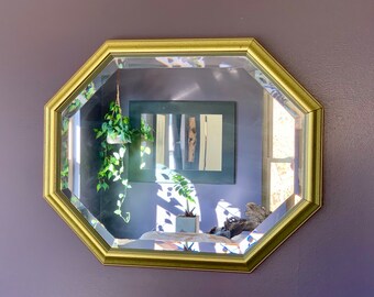 Vintage Large Gold 20 x 16 Octagon Beveled Wall Mirror Hollywood Regency Decor