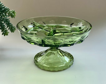 Vintage Hazel Atlas Avocado Green Relish Dish: 1972 Reflection Pedestal Server