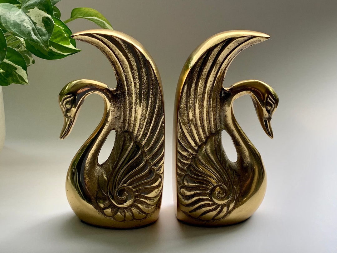 Vintage Brass Swan Bookends Office Decor Etsy
