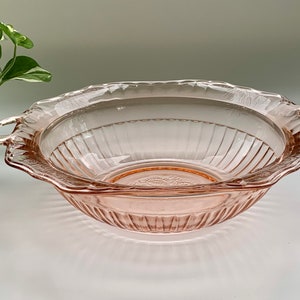 Vintage 1931-1937 Anchor Hocking Mayfair Pink Open Rose 11” Handled Vegetable Bowl *Pink Depression*