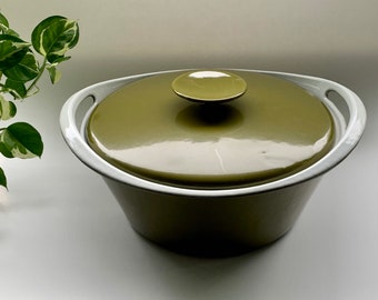 Vintage MCM COPCO Michael Lax Dutch Oven *Avocado Green* Enameled Cast Iron