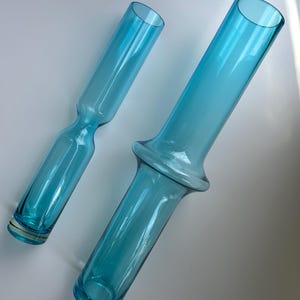 Aqua Blue Art Glass Vases: Geometric Modernist Decor, Set of 2