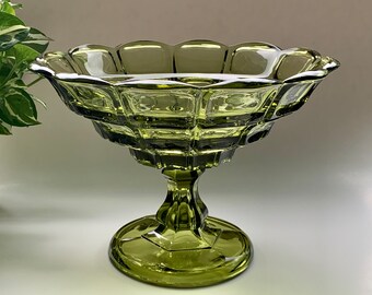 Vintage 1963-1982 Fostoria Argus Green HFM Centerpiece Pedestal Bowl Decor