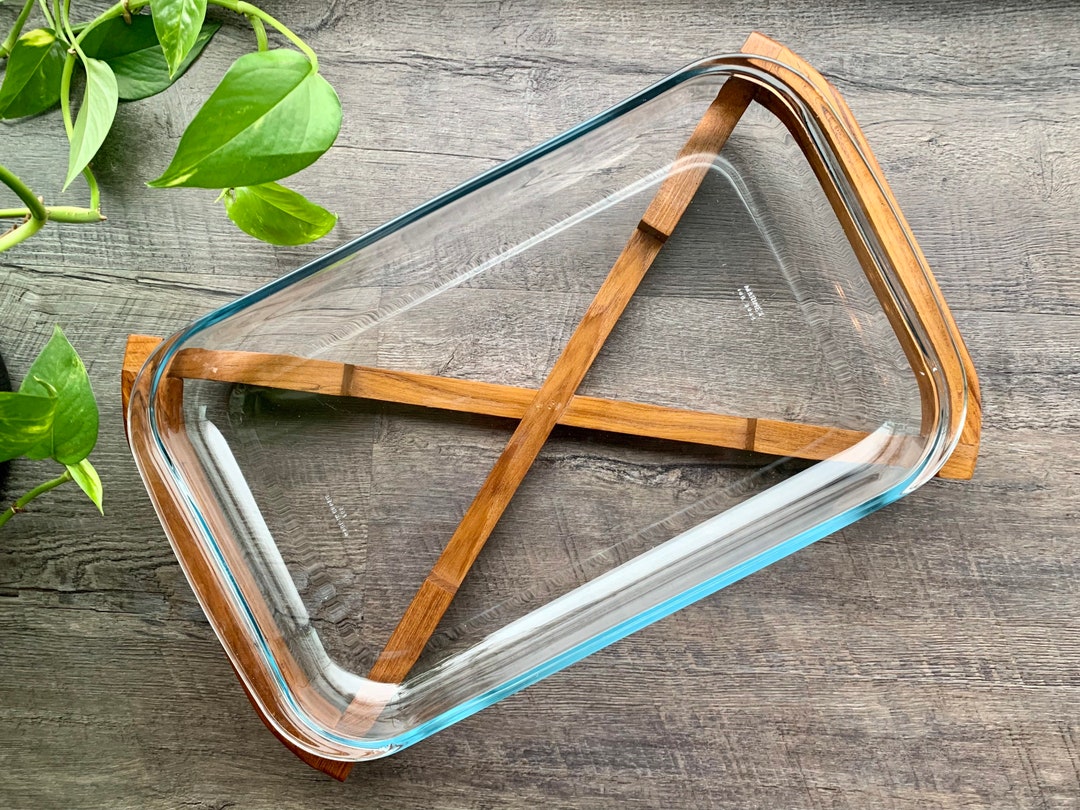 Mid Century Marinex Glass Casserole Dish With Dolphin Teak Etsy