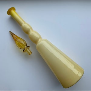 Vintage Empoli Genie Bottle Decanter: Yellow Butterscotch Cased Glass, MCM Decor