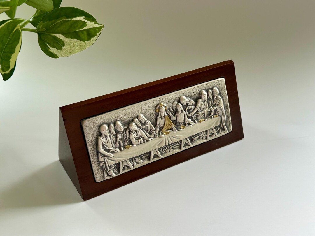 Sterling Silver 925 & Gold Last Supper on Wood Paperweight Desk Office ...