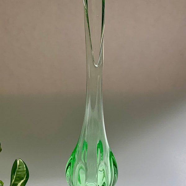 Vintage 13”+ Viking Glass Epic 6 Petal Swung Vase * Spring Green * Light Green Uranium Decor