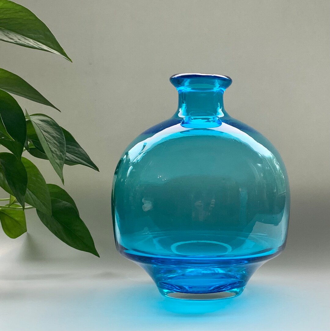 Vintage Art Glass Vase aqua Turquoise Blue Unusual Modernist Decor Etsy
