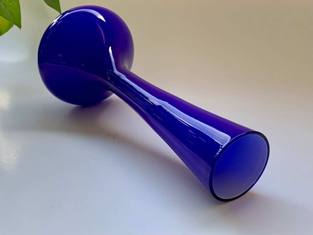 Vintage Cobalt Blue Cased Glass Bud Vase white Insideopaque Etsy