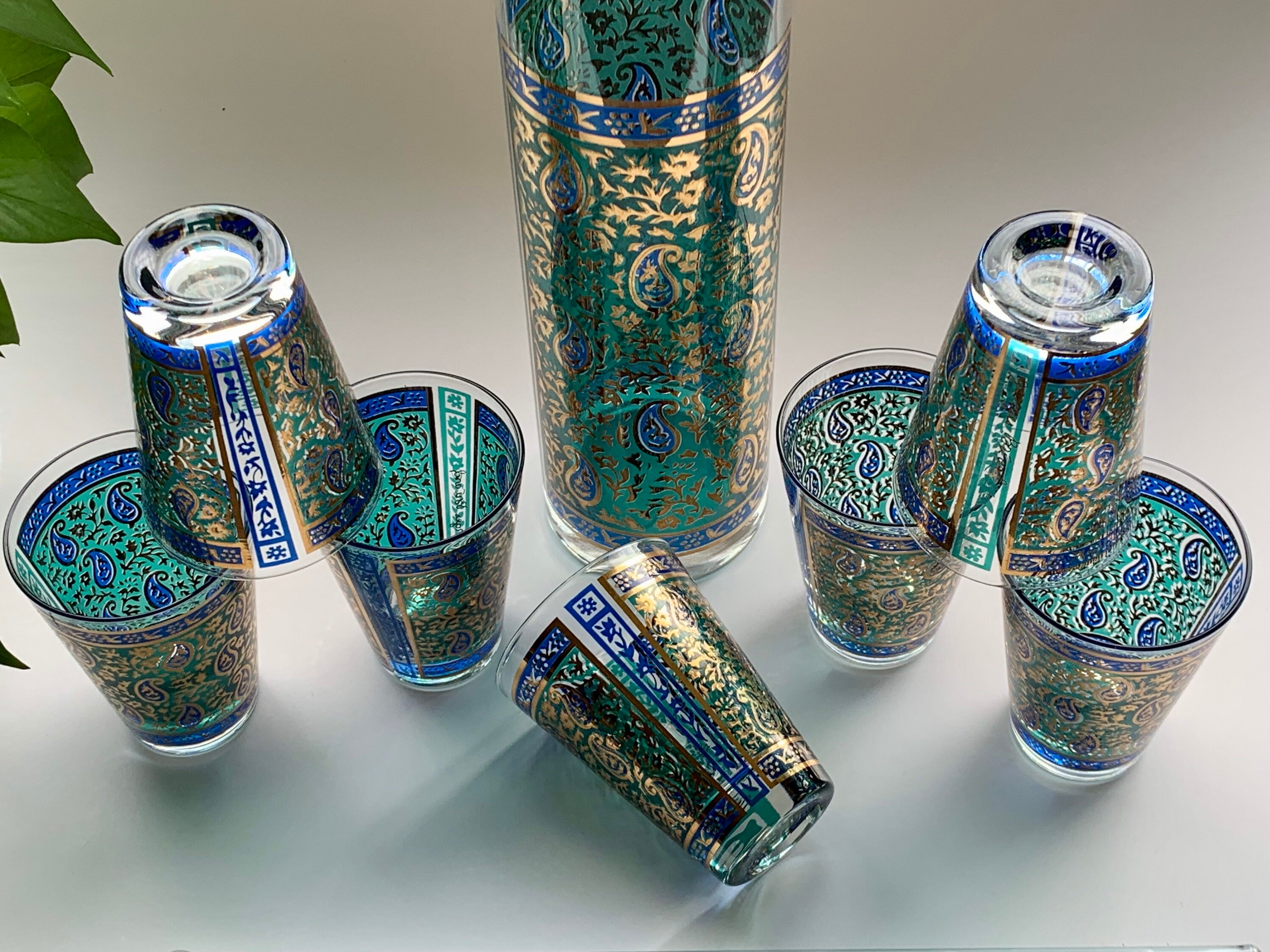 Georges Briard Signed 22K Gold Chevron Highball Glasses (6  Vintage MCM Georges Briard Sari 22 k Highball/Old Fashioned Glasses . main image 1