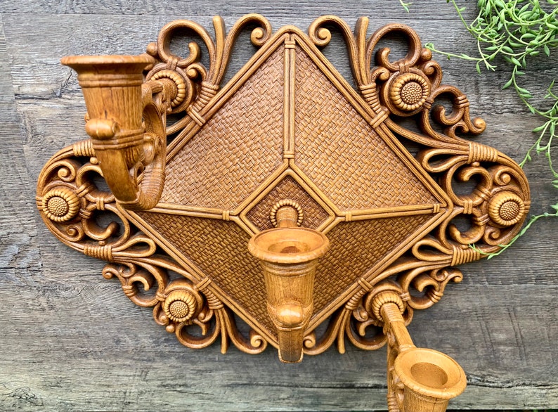 Vintage 1978 Homco Faux Wicker Rattan Style Candle Holder Wall Sconce Decor image 8
