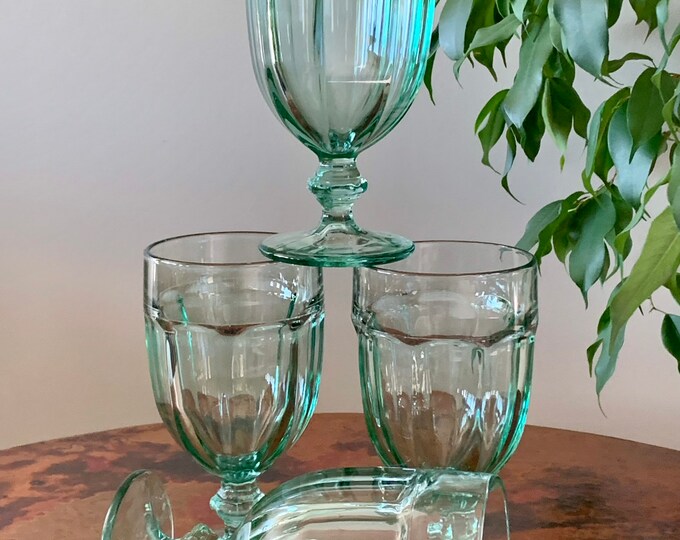 Vintage Libbey Glass Gibraltar Iced Tea Goblets Spanish Green sold in