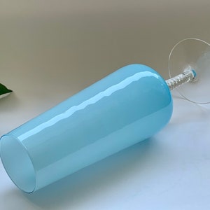 Vintage Mid Century Empoli Opaline Optic Glass * Powder Blue * Goblet Vase Italy Decor