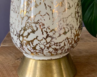 Vintage MCM Gold Spatter Ceramic & Brass Atomic Table Lamp Lighting Hollywood Regency Decor