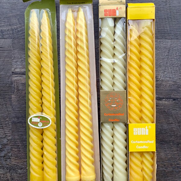 Vintage 12” Suni Twist Spiral Taper Candle Decor “New Old Stock”  *Yellow White*