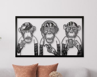 Metal Wall Art 3 MONKEYS VECTOR Svg-Dwg-Dxf-Pdf-Eps- Cnc Cutting,Digital Cut Files,Clip Art,Illustrations wall decor
