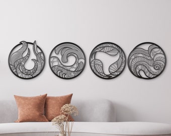 metal wall art mandala FOUR ELEMENTS VECTOR Svg-Dwg-Dxf-Pdf-Eps- Laser cut files, Cnc Cutting,Digital Cut Files Art,Illustrations wall decor