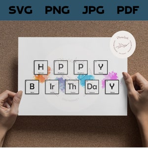 HAPPYBIRTDAY card PERIODIC SVG , png , Table of the Elements &quot;Hppy BIrThDaY&quot; Bday Card Sentimental Elements Chemistry Card for Science Nerds