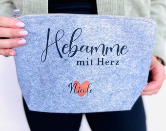 Apanatschi - Filztasche - Hebamme mit Herz - Grau