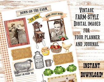 Down-on-the-Farm - Digital Collage Sheet -  Instant download PDF- (No physical product will be shipped.)