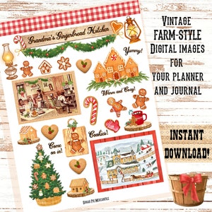 Grandma's Gingerbread Kitchen - Christmas Clip Art sheet - Digital Download PDF